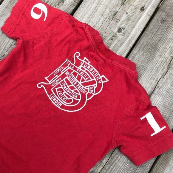 Vintage Burberry Shirt 2Y Red Logo Print Kids T Shirt - Picture 2 of 4